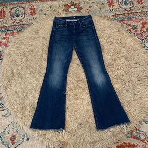 MOTHER Dark Blue Flare Jeans with Raw Hem